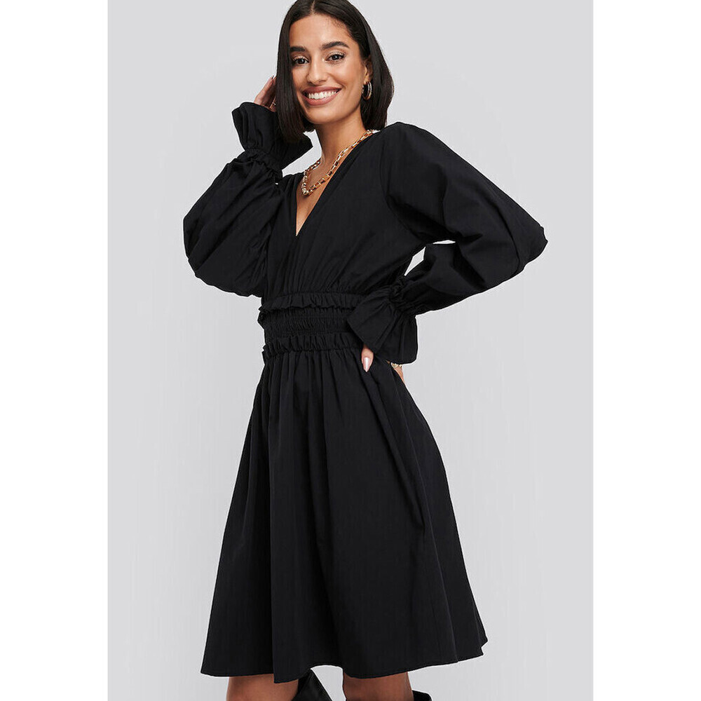 NA-KD Gathered Puff Sleeve Mini Dress In Black Size 34 EU (4US)